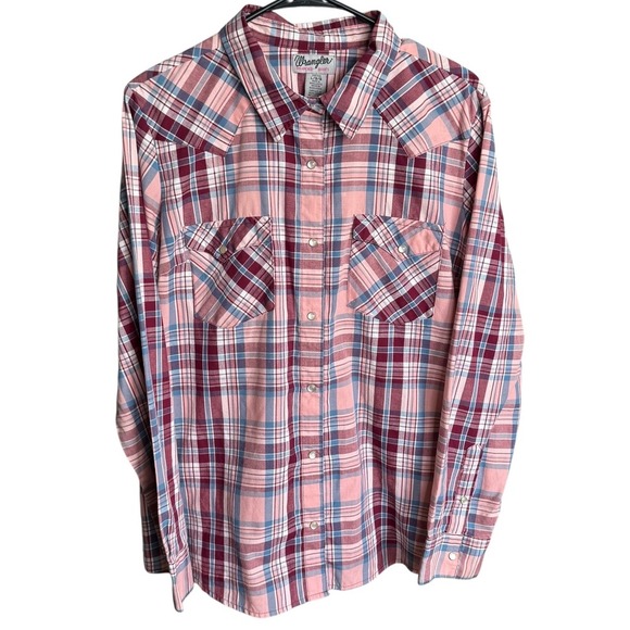 Wrangler Wrancher Shirts Women's Large Long Sleeve Pearl Snap Western - Picture 1 of 5